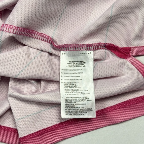 Adidas Polo Golf Shirt Polyester Short Sleeve Striped Pink Men's Large - Picture 8 of 10